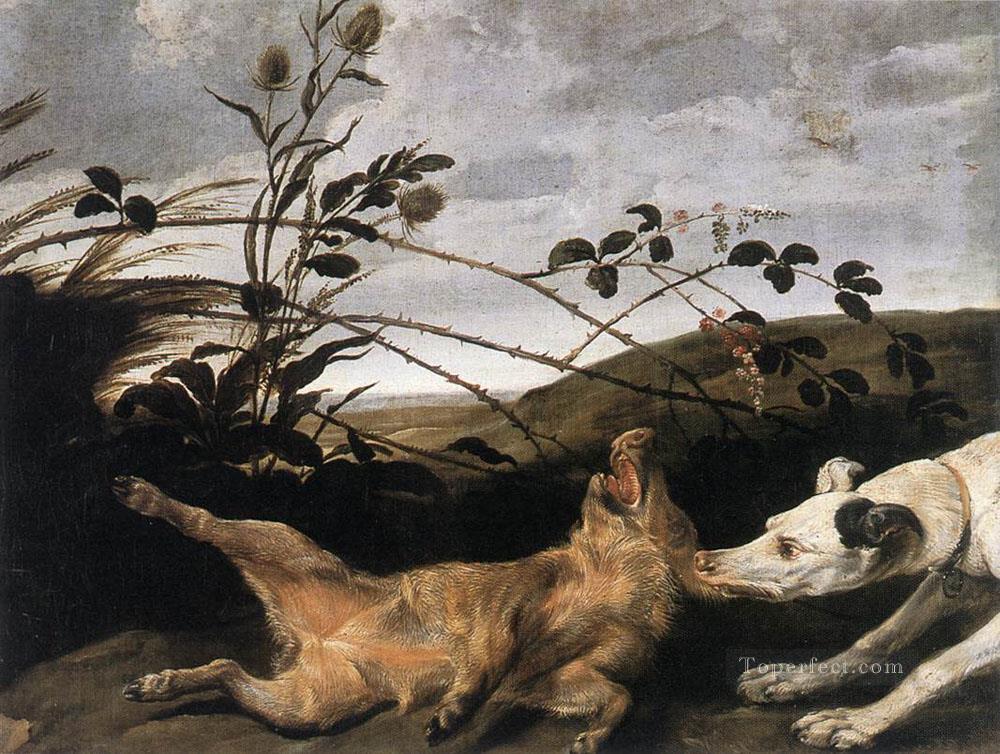 Greyhound attraper un jeune chien Frans Snyders sanglier Peintures à l'huile
